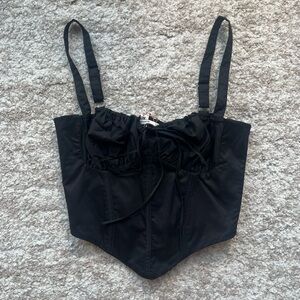 House of CB Analia Lace-Up Crop Corset Camisole Black NWT